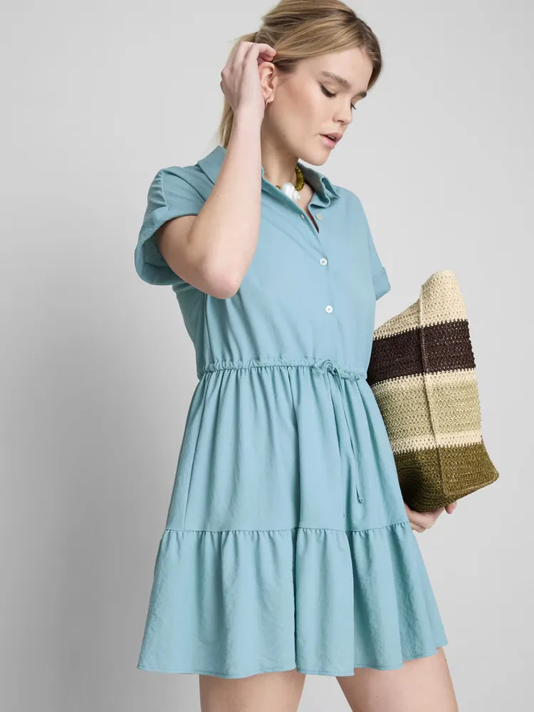 Primark Short Sleeve Tiered Mini Dress Blue