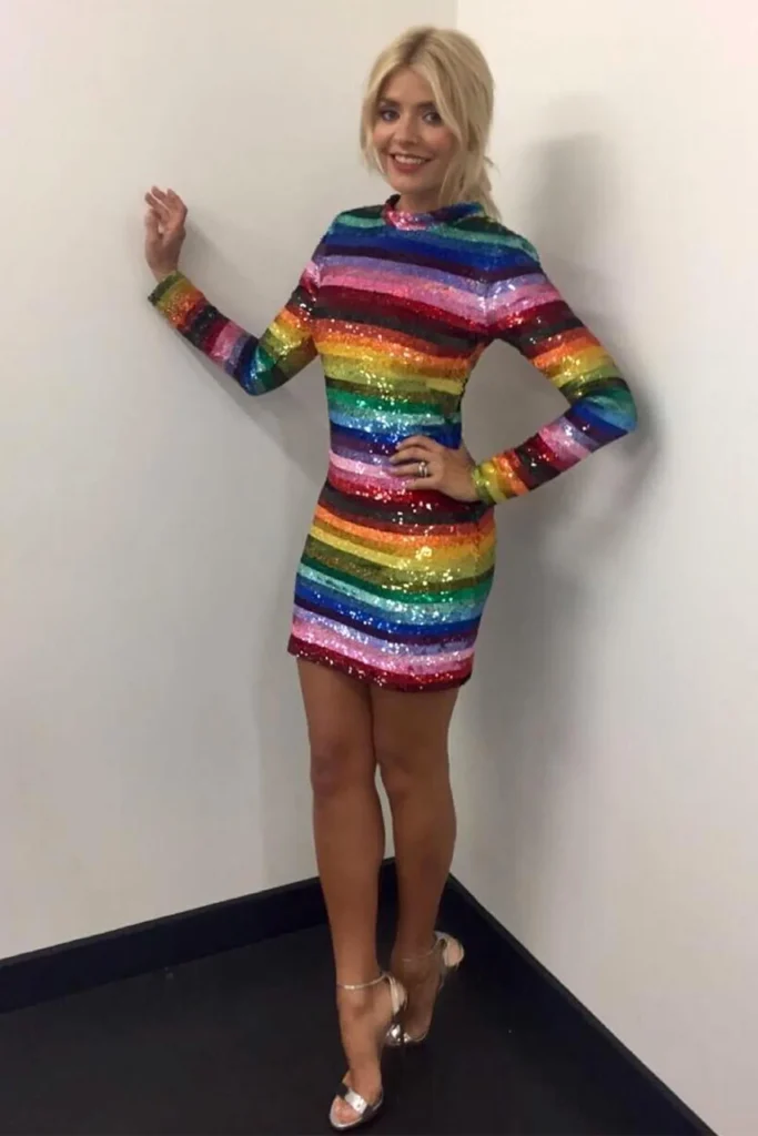 holly willoughby wears multi colour dress