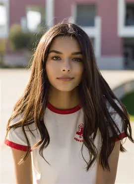 violet lux wears a white and red tshirt