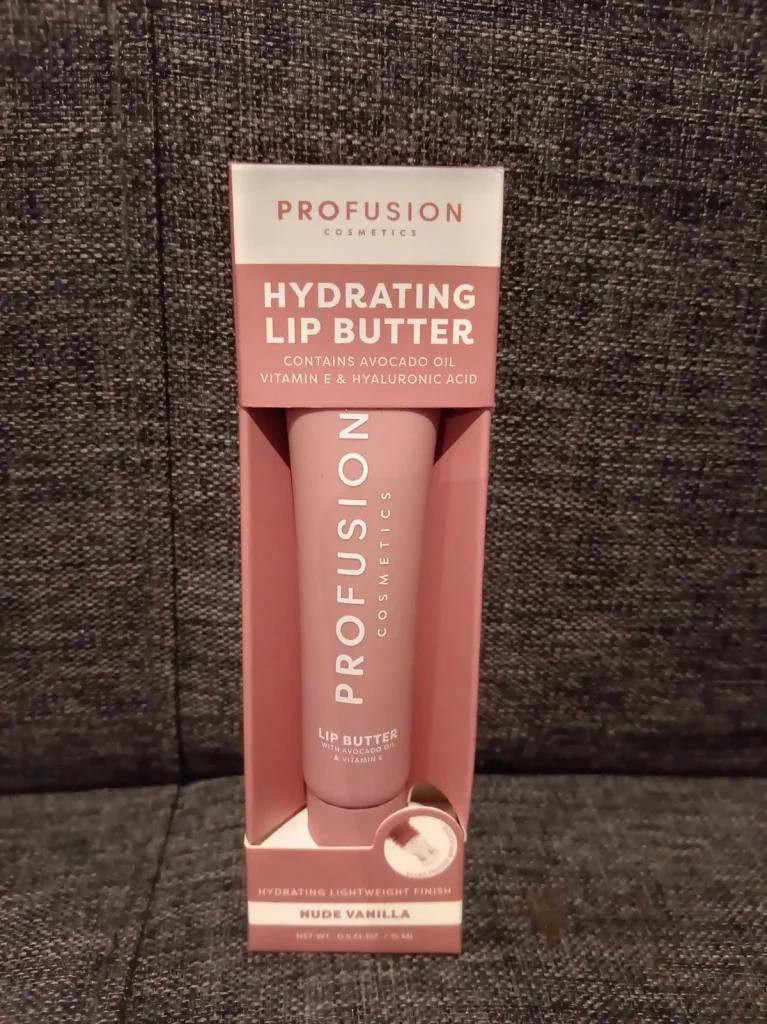 a tube of profusion hydrating lip butter against a dark background